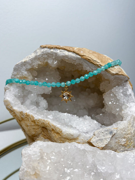 Amazonito vėrinys su saulute, 4mm