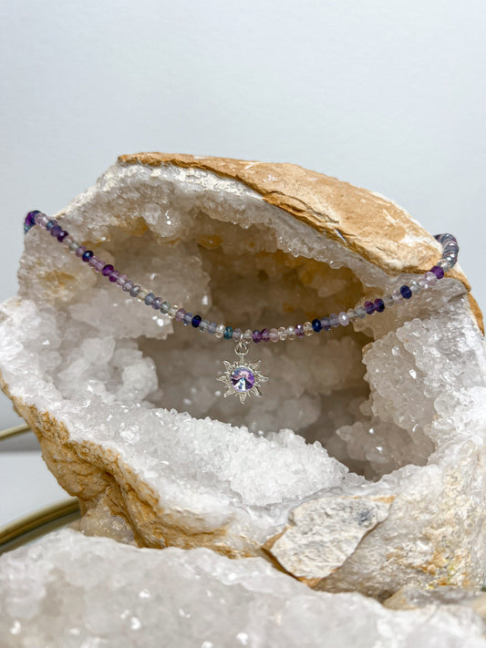 Fluorito vėrinys su saulute, 3x2mm